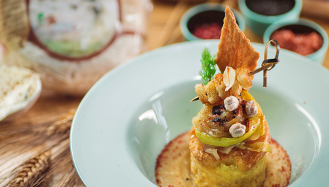 Flan di Robiola Occelli, vellutata di ceci e pane speziato