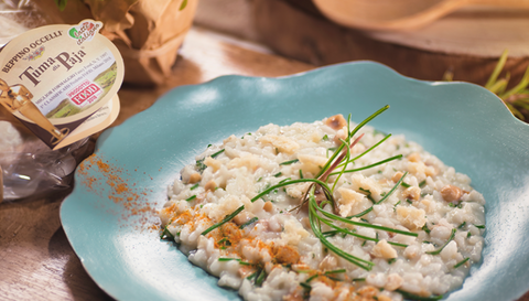 Risotto con Tuma dla Paja, Agretti e nocciole