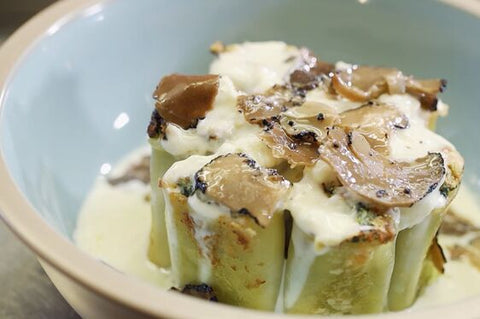 Paccheri gratinati su fonduta di Bianco di Langa Occelli  al Tartufo